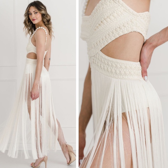 PatBO Fringe Beach Dress with Pearl Straps - Picture 4 of 13